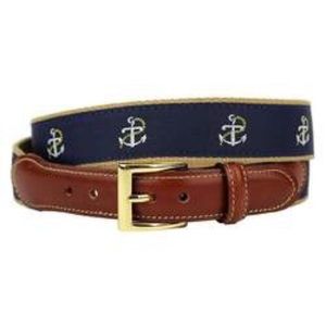 BELT LEATHER TAB  IN NAVY ON KHAKI CANVAS